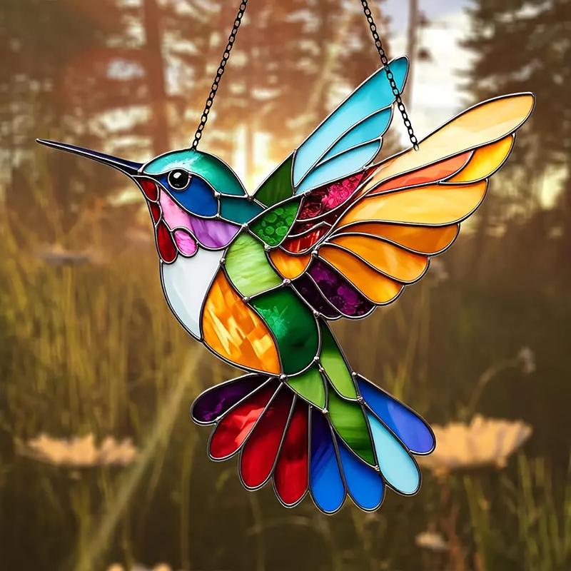 Hummingbird Design Hanging Decoration, 1 Count Animal Themed Glass Ornament, Hanging Decor for Home Office Cafe