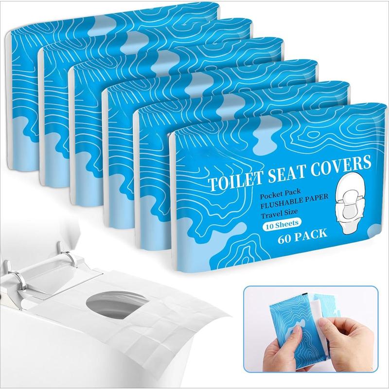 Toilet Seat Covers (60 pack), XL Flushable and Biodegradable Paper Cover Disposable for Adult and Kids’ Potty Training, Great for Airplane, Travel Seats, Public Restroom and Camping