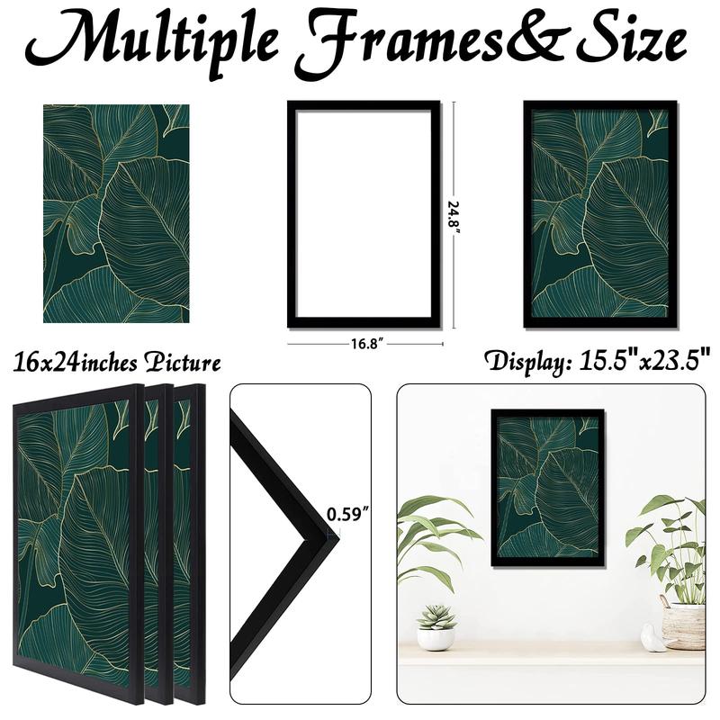 Black 16x24 Poster Frame Set of 3, High Transparent Picture Frames for 16 x 24 Photo Poster Certificate Canvas Collage Wall Gallery Desktop Horizontal Vertical Decor