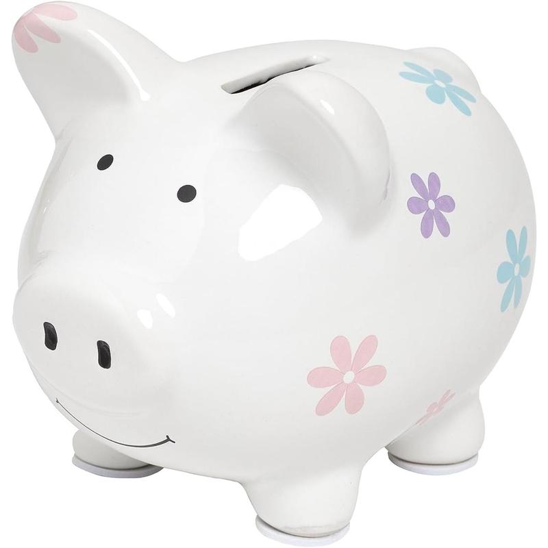 Mini Floral Piggy Bank, Ceramic Money Bank for s, Cute  Girl Nursery Decor, Flower Design