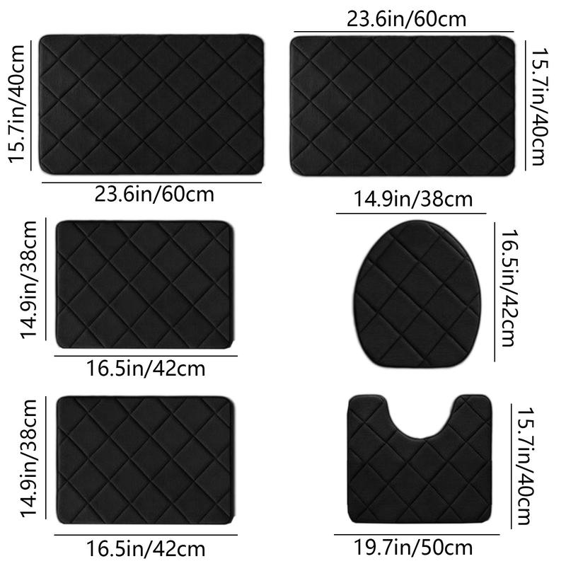 6 Pcs Memory Foam Bath Mat Toilet Mats Bathroom Rugs Soft Comfortable Bathroom Rugs Water Absorption Rubber Non Slip Thick Machine Washable