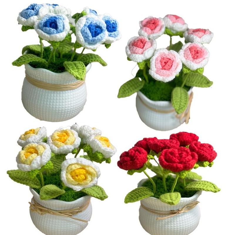 Handmade Crocheted Roses for Home Decoration - Multicolored Plants Decorative Flowers - Gift for Family or Friends