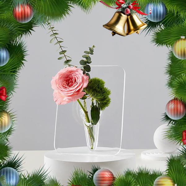 Christmas Frame Flower Vase - Clear Acrylic Vases for Flowers,  mother daughter ornate vase Modern Art Vases for Home Decor,  Vases for Desktops Bookshelf Bedroom Living Room Wedding House  Gifts Ornaments ceramic vas pansy  vase bow flower vase clay