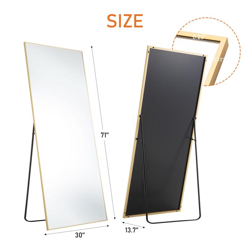 SweetcrispyFun Full Length Mirror, Floor Standing Mirror Full Body Mirror with Stand, Wall Mirror Full Length Aluminum Alloy Thin Frame Hanging or Leaning for Living Room Bedroom Cloakroom Decor