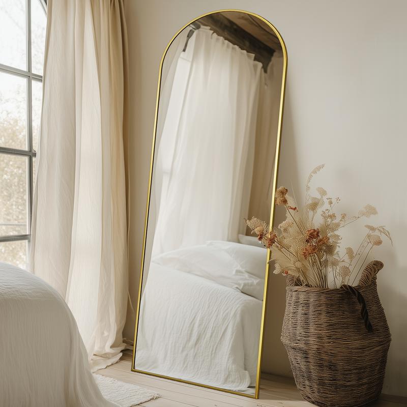 Full Length Mirror, Oversized Floor Mirror, Arched Full Body Mirror with Stand Large Floor Standing Mirror, Hanging Mounted Mirror for Bedroom, Living Room Cloakroom