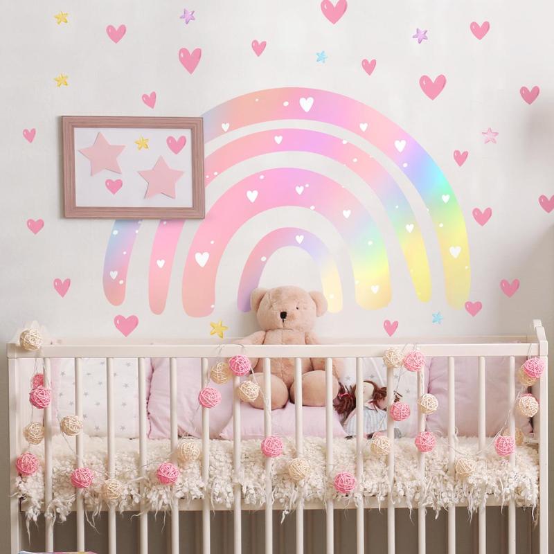 Rainbow & Star & Heart Pattern Wall Sticker, 4 Counts set Self Adhesive Wall Decal, Decorative Sticker for Home Bedroom Living Room