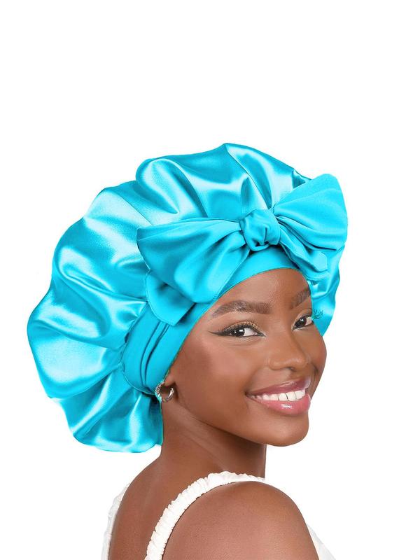 Solid Color Satin Bonnet, Soft Satin Bonnet with Tie Band, Sleeping Bonnet for Women & Girls Sleeping, Shower, SPA Used