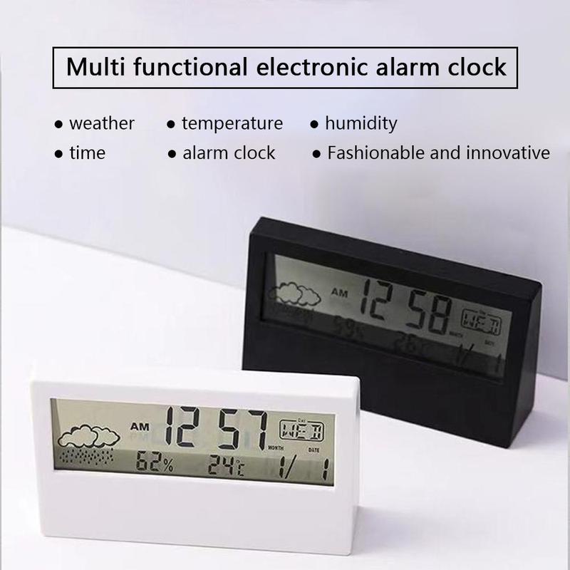 Smart Electronic Alarm Clock, 1 Count Multifunctional Silent Clock with Temperature & Humidity Display, Home Decor for Bedroom, Living Room, Office, without Battery