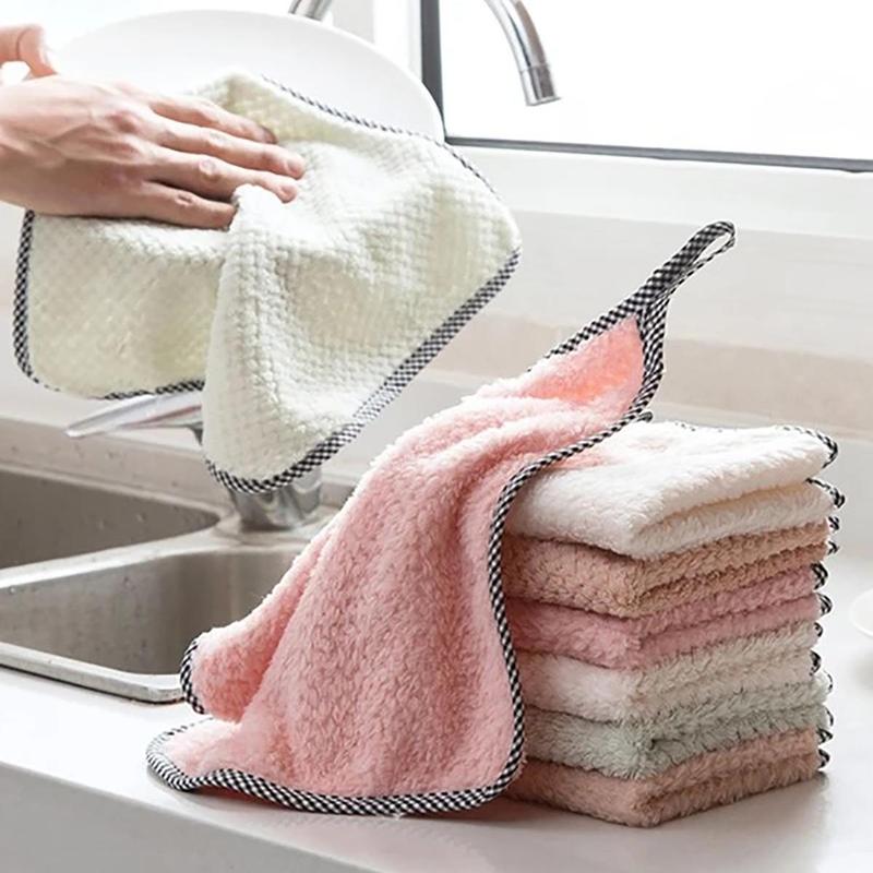 5pcs set Durable Random Color Absorbent Cleaning Cloth, Reusable Multi-function Kitchen Cleaning Rag, Cleaning Tools Supplies for Home Kitchen, 2024 Home Bundles