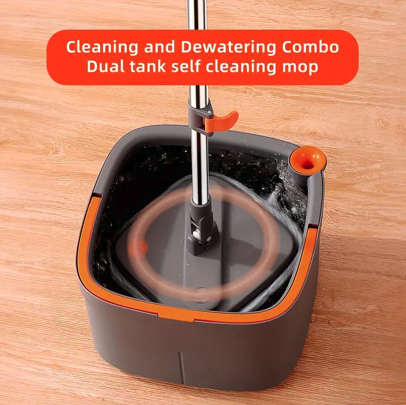 Spin Square Mop Square Spin Mop and Bucket Set, with Dirty Clean Water Separation System, Self Rotating Mop-Head for Hardwood Tile Marble Floors with 2 6 Pcs Mop