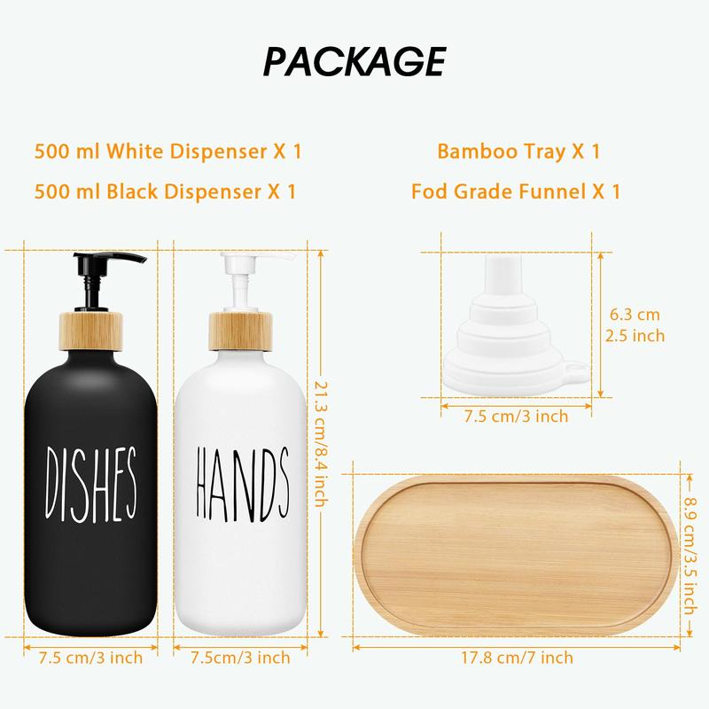 Soap Dispenser Bottle with Wooden Tray, 2 Counts set Multicolor 500ml Hand Soap Dispenser Bottle, Bathroom Supplies for Home Kitchen Hotel Dormitory Office