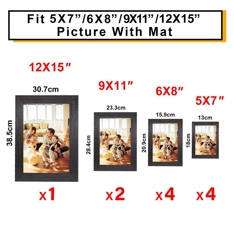 Vintage frame, 11 pieces set combination, including 12x15 1-Piece, 9x11 2-Piece, 6x8 4-Piece, 5x7 4-Piece , decorative photo frames, record the good life of the family