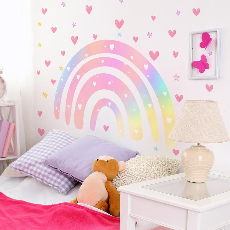 Rainbow & Star & Heart Pattern Wall Sticker, 4 Counts set Self Adhesive Wall Decal, Decorative Sticker for Home Bedroom Living Room