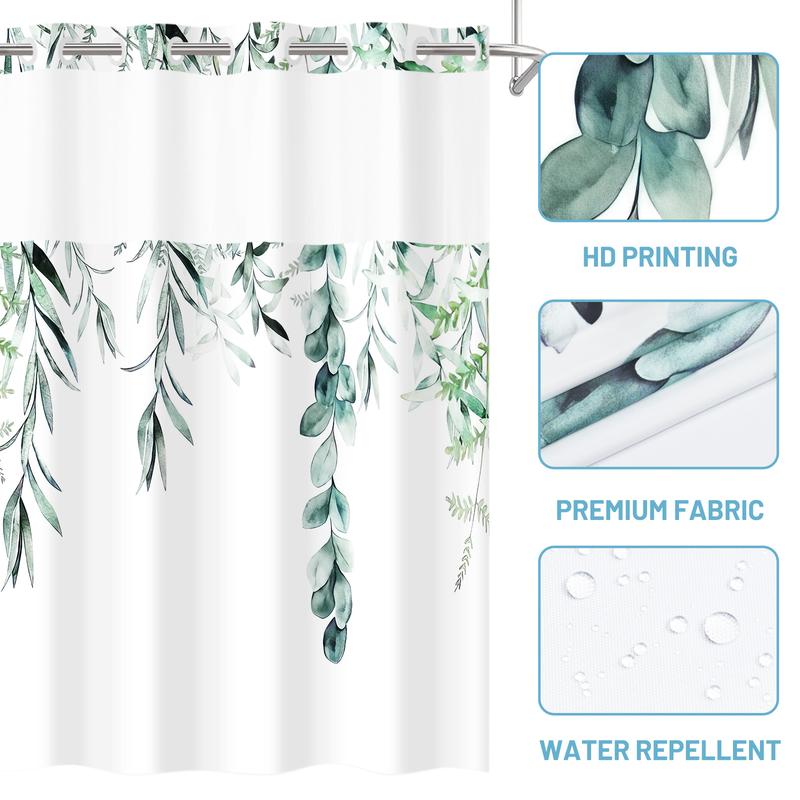 PUNKRAY Double Shower Curtain Sage Green Leaves No Hook Shower Curtain with Snap in Liner  Fabric Waterproof Shower Curtains Washable 71 x 74 Inch   71 x 86 Inch