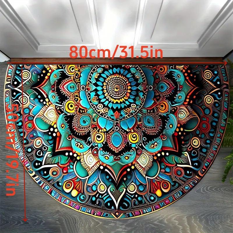 Semicircular Bohemian Mandala Pattern Bathroom Mat, 1 Count Non-slip Soft Decor Floor Rug, Indoor Floor Mat for Home Living Room Bedroom