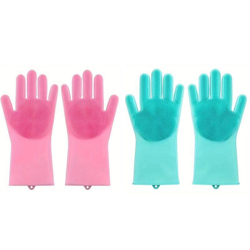 Silicone Dish Washing Gloves, 2 Pairs Kitchen Cleaning Gloves, Multifunctional Pet Bathing & Grooming Gloves, Household Cleaning Supplies