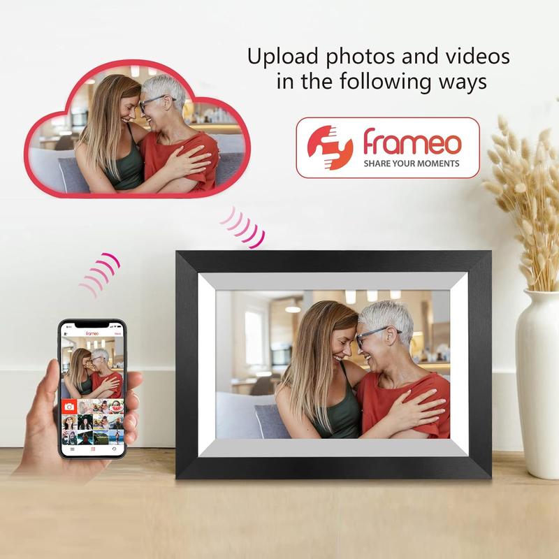 [Black Friday] Christmas Gift Wooden FRAMEO 10.1 Inch Smart WiFi Digital Photo Frame 32GB Memory 1280x800 IPS LCD Touch Screen, Auto-Rotate Portrait and Landscape, Share Moments Instantly via Frameo App from Anywhere