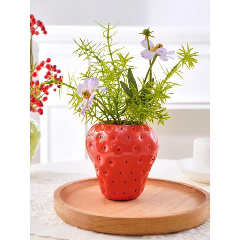 1pc Mini Adorable Strawberry Shaped Vase, Three Colors (red, Pink, Green) Optional, Hand-painted Decorative Resin Vase For Home, Restaurant Table Decoration And Hydroponic Plants