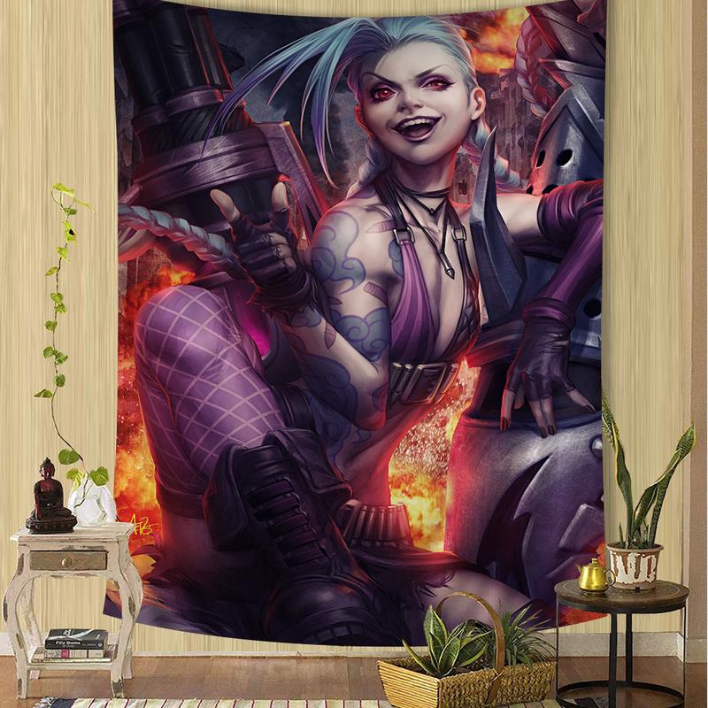 Cartoon Anime Game Arcane League of Legends Jinx Main Characters Art Hanging Bohemian Tapestry Bohemian Wall Tapestries Mandala