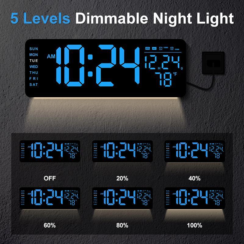 Room Decor Large Screen Digital Wall Decor Clock, 1 Count USB & Battery Powered Indoor Temperature Date Week Display Clock with Remote Control, Countdown Digital Alarm Clock with Night Light for Home Office Dormitory School