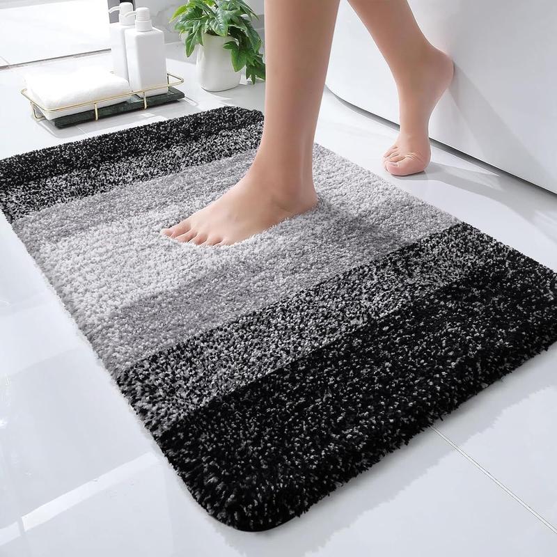 Luxury Bathroom Rug Mat 24x16 - Extra Soft & Absorbent Microfiber Bath Rug, Non-Slip Plush Shaggy Carpet, Machine Washable, Bath Mat for Floor, Tub, and Shower, Black Decor Stripe Toilet