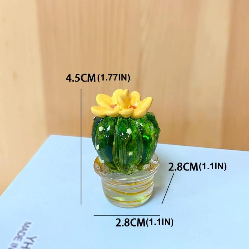 4PCS Handmade Blown Glass Art Cactus Cute Crystal Miniature Cactus Figurines Home Office Desk Tabletop Simulation Plants Decorations Car Inner Ornaments