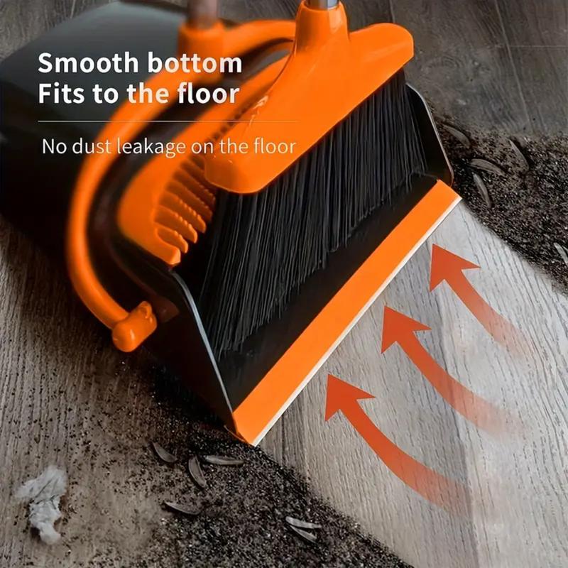 2024 Upgrade Broom and Dustpan Set, Self-Cleaning with Dustpan Teeth, Indoor&Outdoor Sweeping, Ideal for Dog Cat Pets Home Use, Stand Up Broom and Dustpan (Gray&Orange) Comfortable