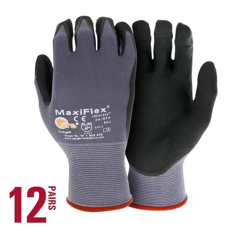 MaxiFlex Pro Grip Gloves 34-874 844 - 12-Pack Nitrile-Coated Work Gloves For Precision Tasks, Heavy-Duty Work, And Industrial Jobs, Ideal For Cleaning And Maintenance In Spain