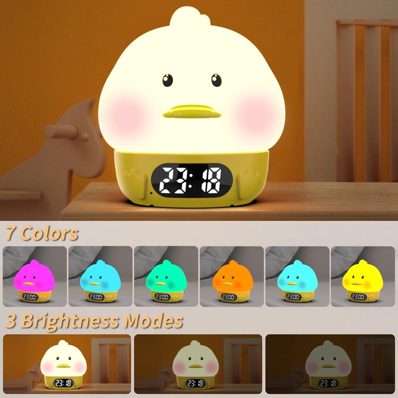 5 in 1 Alarm Clock, 1 Count USB Rechargeable Cute Duck Design Night Light Alarm Clock, Digital Clock with 7 Color Night Lights for Home Bedroom