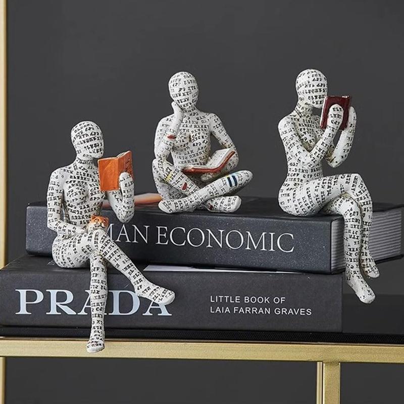 Reading Women Figurine, Thinker Statue Modern Bookshelf Decor Aesthetic Sculpture Room Decor Modern Abstract Decoration for Living Room Office Bedroom