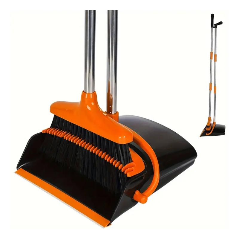 2024 Upgrade Broom and Dustpan Set, Self-Cleaning with Dustpan Teeth, Indoor&Outdoor Sweeping, Ideal for Dog Cat Pets Home Use, Stand Up Broom and Dustpan (Gray&Orange) Comfortable