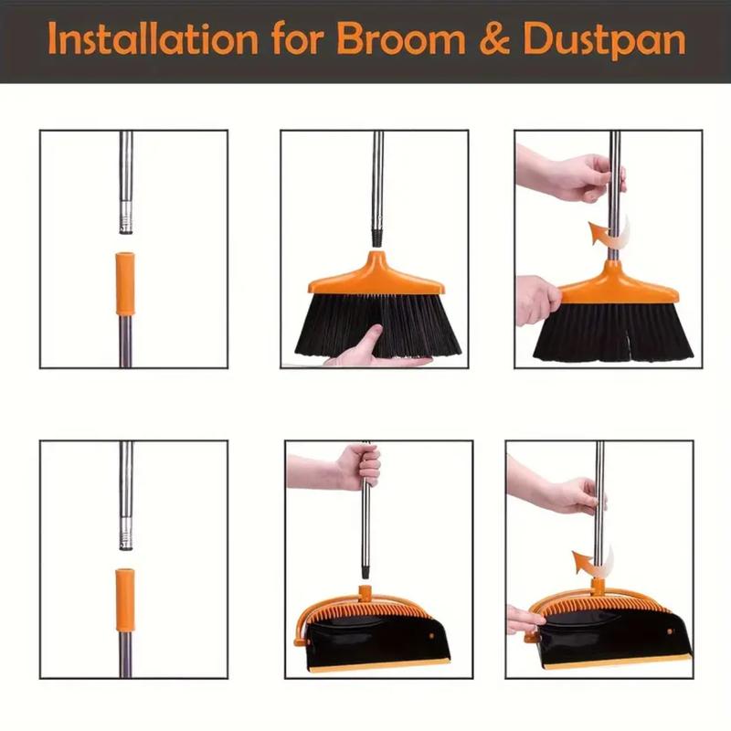 2024 Upgrade Broom and Dustpan Set, Self-Cleaning with Dustpan Teeth, Indoor&Outdoor Sweeping, Ideal for Dog Cat Pets Home Use, Stand Up Broom and Dustpan (Gray&Orange) Comfortable