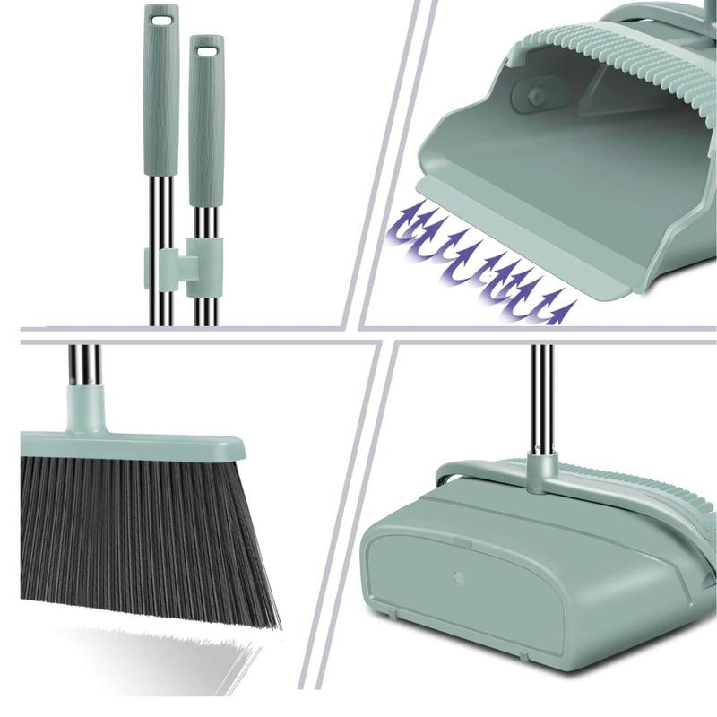 Upgraded Broom and Dustpan Set, Large Size and Stiff Broom Dust pan with Long Handle, Upright,Ideal for Indoor Outdoor Garage Kitchen