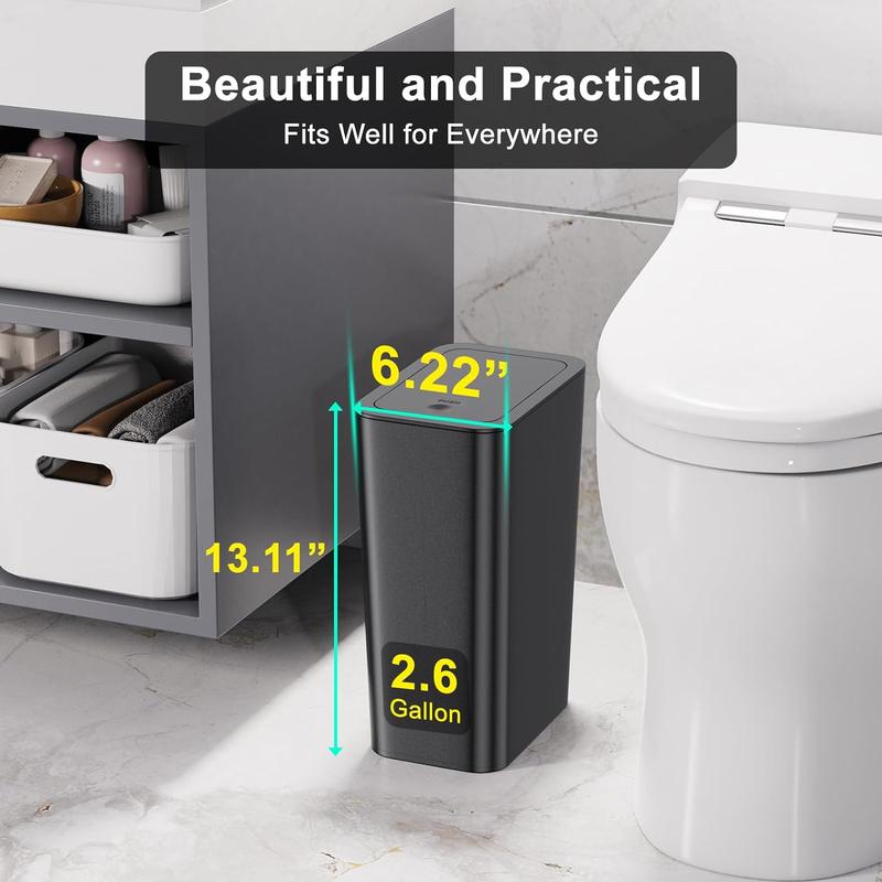 3-piece 10 liter 2.6 gallon bathroom trash can with lid, small kitchen trash can with push on lid, black trash can ultra-thin trash can trash can trash basket suitable for bathroom, kitchen, office, bedroom