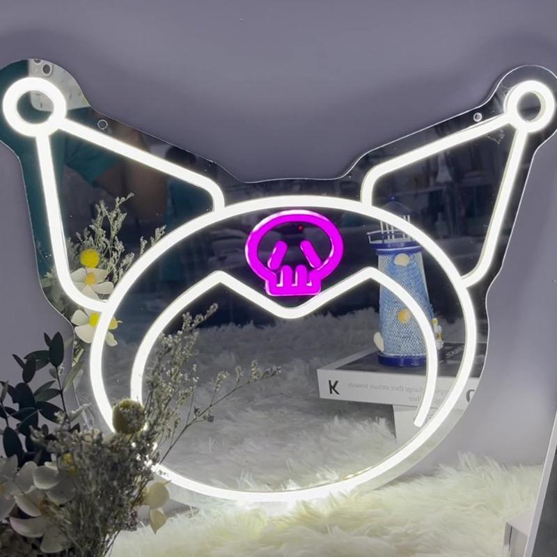 Kuromi mirror anime mirror neon dimmable LED anime wall mirror stress relief toy acrylic mirror bedroom wall stress relief toy