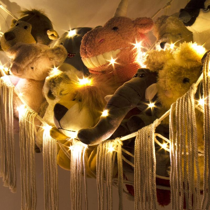 Stuffed Animal Hammock Corner with LED Light - Storage Hammock Plushie Net Large - Cute Stuff Animals Holder Hanging Organizer -  Room Decor  Nursery Bedroom Boho