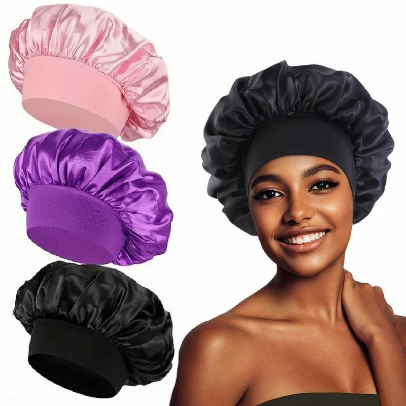 Elastic Hair Cap, 3 Counts Solid Color Hair Cap, Soft Elastic Hair Cap, Sleeping Cap for Women, Lightweight Polyester Bean Sleeping Cap