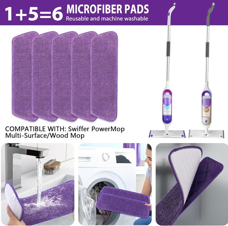 360° Spray Mop Set with 6 Mop Head Replacements, 1 Scraper, 1 Mop Holder, and 1 Refillable Bottle - Wet and Dry Cleaning Option for All Surfaces