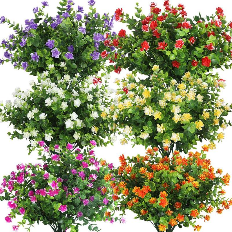 Faux Flower, 6 Counts set Outdoor UV Resistant Faux Plastic Floral Plant, Suitable for Decorating Window, Porch, Landscaping, Living Room