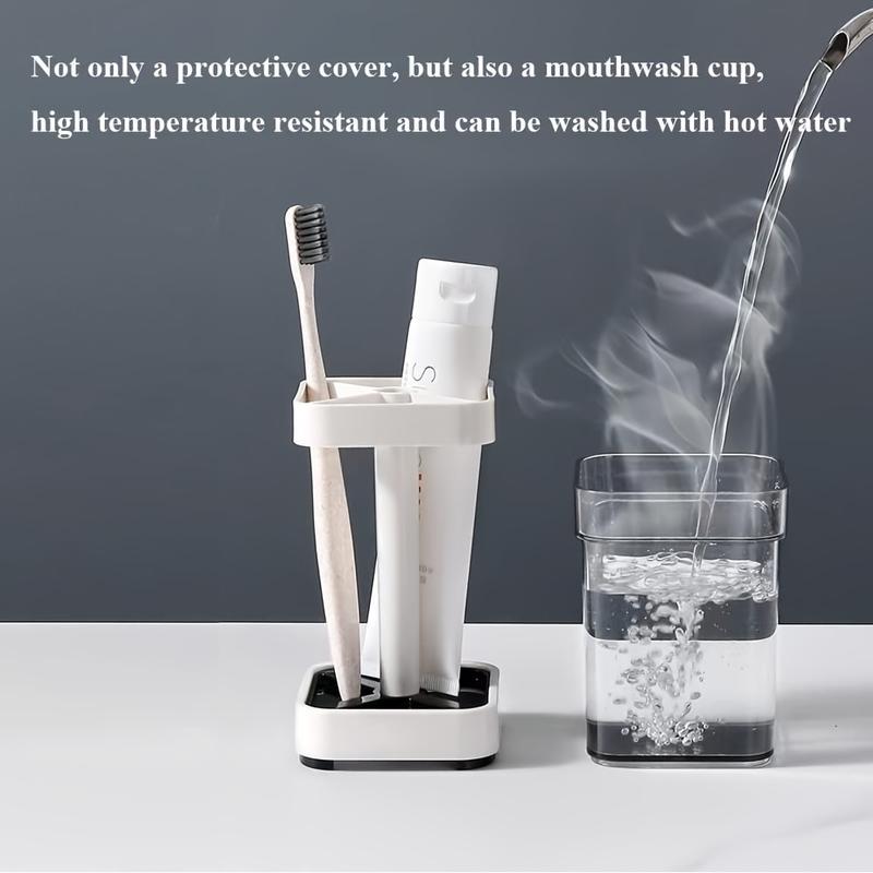 Toothbrush Holder With Gargle Cup, Couple Toothbrush Storage Rack, Toothbrush Storage Organizer With Transparent Mouthwash Cup, Wall Mounted, Suitable For Home, Dormitory, School, Bathroom Accessories