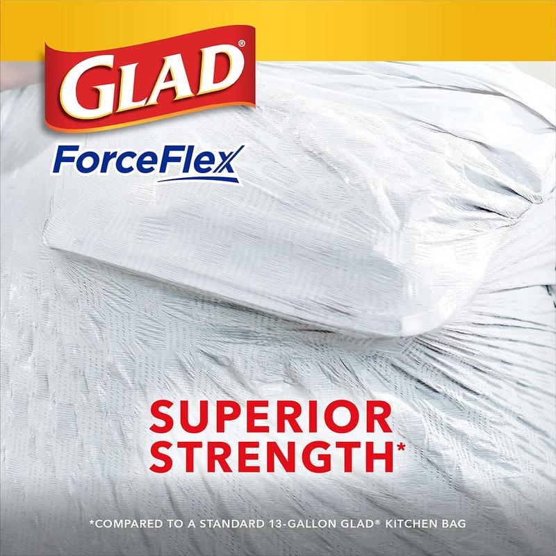 Glad Trash Bags, ForceFlex Tall Kitchen Drawstring Garbage Bags 13 Gallon White Trash Bag, Mediterranean Lavender scent with Febreze Freshness 80 Count (Package May Vary)