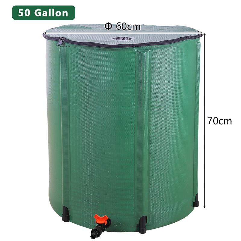 50gal PVC Rain Bucket with Scale 500D PVC Mesh Cloth Spigot Screen Top Lightweight Rain Barrel Water Tank Water Conservation Solution 190L Capacity Green