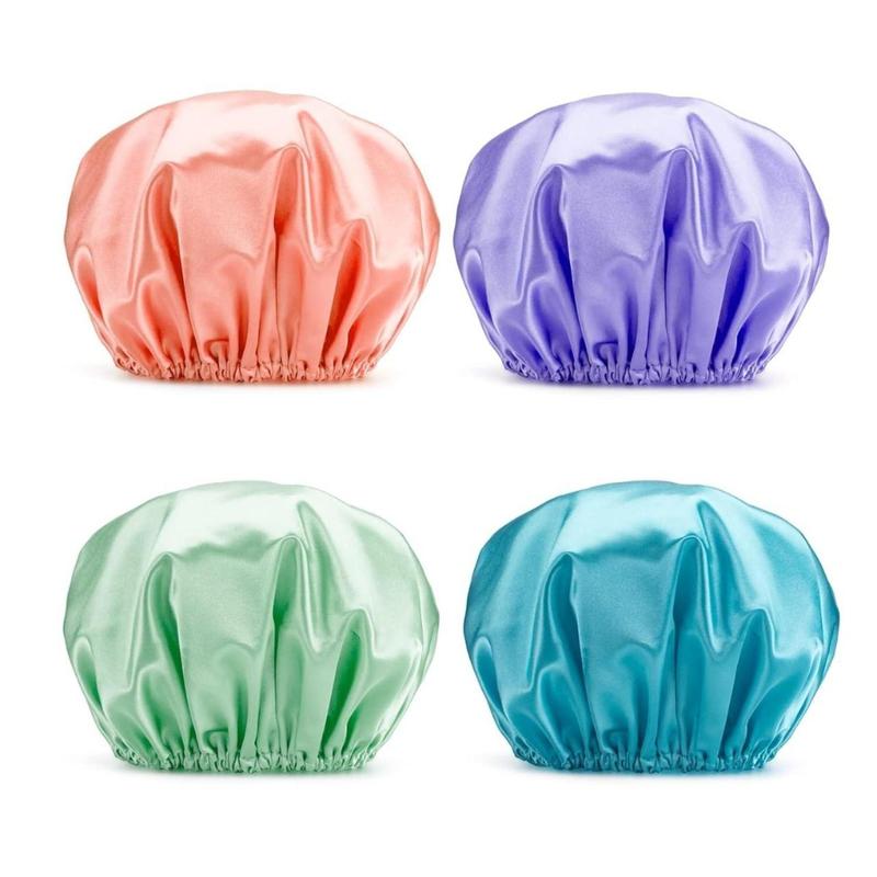 Shower Caps for Women Reusable Waterproof, 4 Pack Women Shower Caps Reusable EVA Hair Cap for Shower Double Protection Layers Elastic, Medium Size(Creative Life Pavilion)