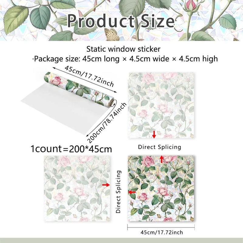 Rose Flower Pattern Static Window Sticker, 1 Count Self Adhesive Window Film, Decorative Sticker for Home Living Room & Bedroom