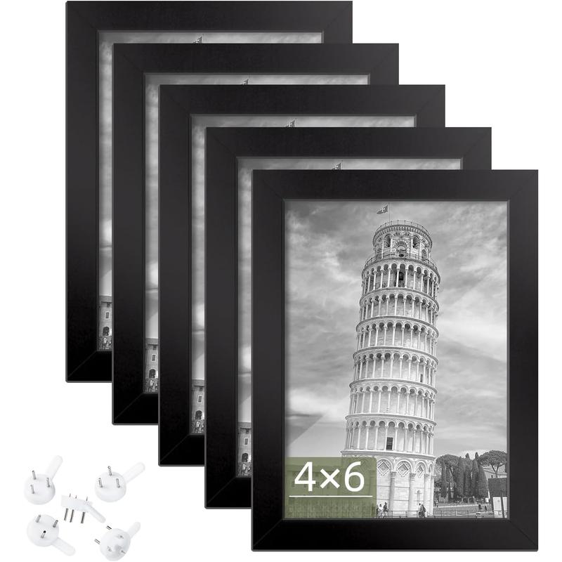 4x6 Picture Frame Set of 5,Photo Frames for 4x6 Pictures Wall Gallery Black 4x6 Frames Tabletop or Wall Mount Display for Prints, Photos, Paintings, Landscape and s Artwork (Black) Decor