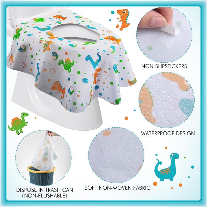 50 Packs Disposable Toilet Seat Covers Extra Large Individually Wrapped for Kids and Adults, Portable Non Slip Waterproof Potty Seat Covers for Toddlers Potty Training, Travel (Animal)