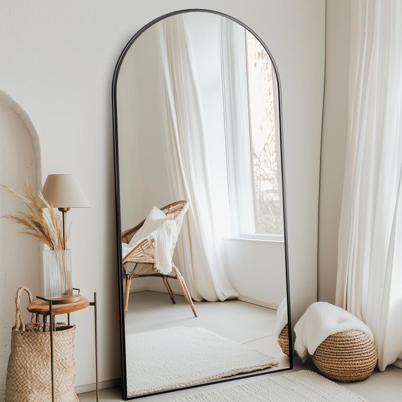 Full Length Mirror, Oversized Floor Mirror, Arched Full Body Mirror with Stand Large Floor Standing Mirror, Hanging Mounted Mirror for Bedroom, Living Room Cloakroom