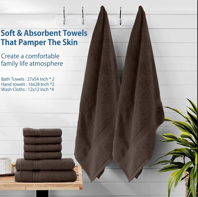 100% Cotton Luxury Bath Towel Set of 8 - Brown | 2 Bath Towels, 2 Hand Towels & 4 Wash Cloths | Durable, Quick Dry, Soft & Highly Absorbent Towels for Bedroom, Gym, Hotel & Spa