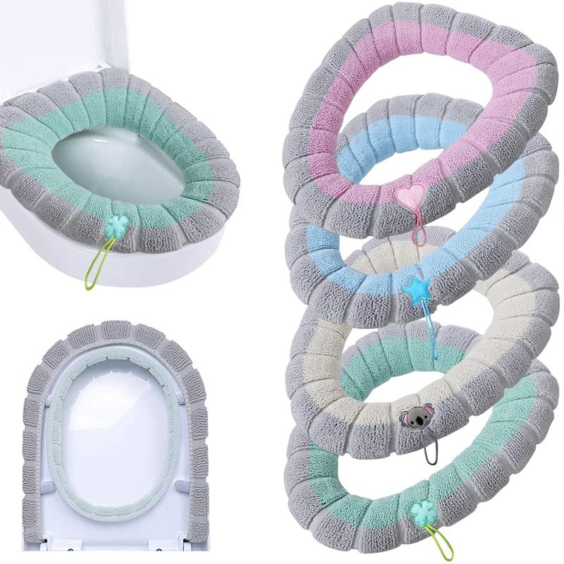 4 Pieces Toilet Cover Toilet Seat Cover Pads with Handle Toilet Lid Cover Cushion Thicker Bathroom Soft Toilet Seat Cover Soft Thicker Stretchable Washable Fits All Oval Toilet Seats