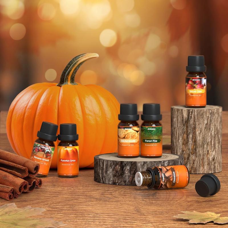 Autumn Fragrance Oil Set,  Fall Essential Oils for Diffuser and Candle Making, Pumpkin Spice, Cinnamon, Spiced Cider, Snickerdoodle, Autumn Wreath, Pine, Cozy Scented Oils